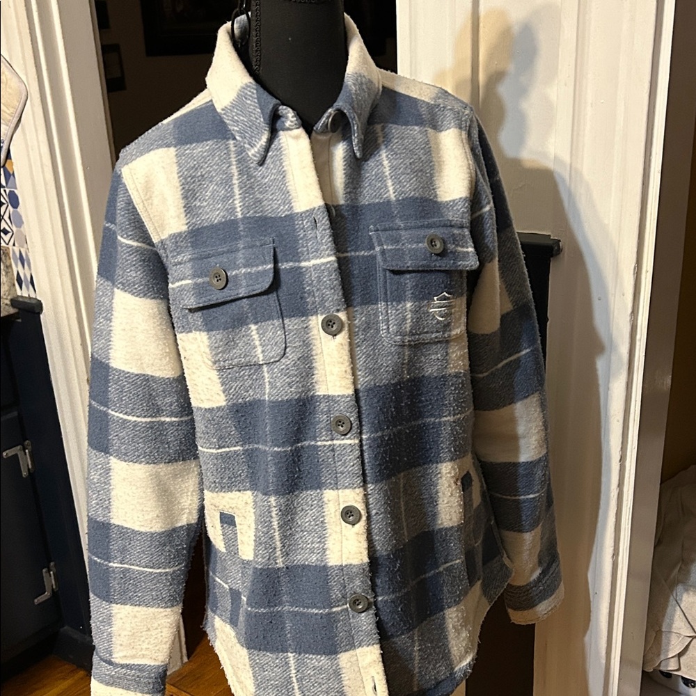 Harley Davidson Blue and White Plaid Jacket